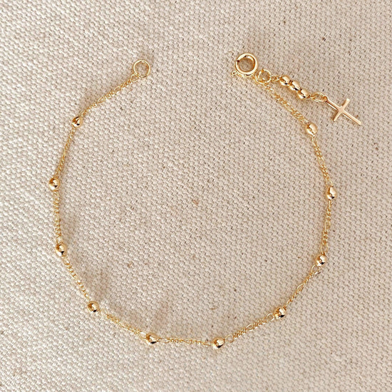 18k Gold Filled Beaded Bracelet with Cross Charm - HERS
