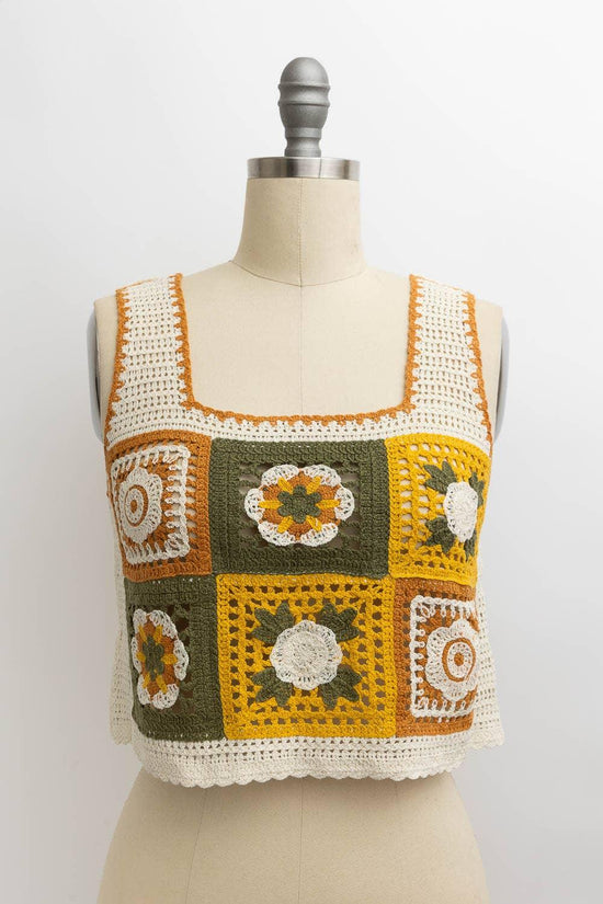 Load image into Gallery viewer, Floral Mosaic Embroidered Crochet Top - HERS
