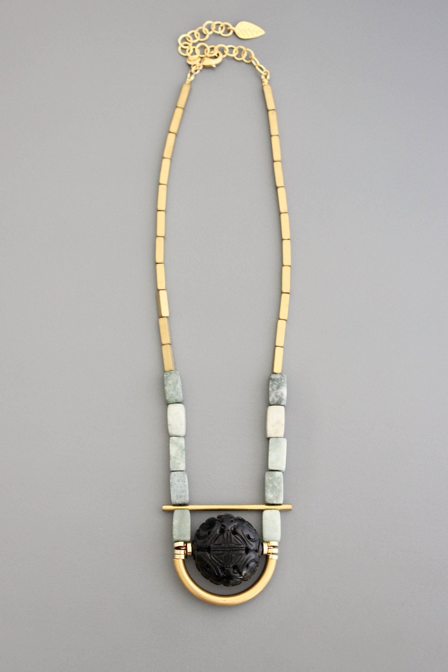 Geometric Black Cinnabar & Serpentine Necklace (FER518) - HERS