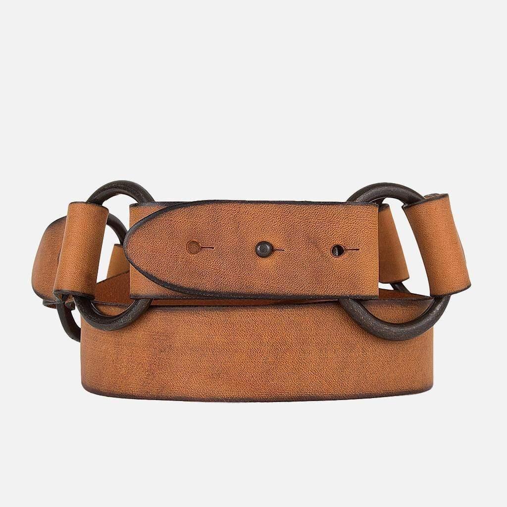 Vintage Double Ring Leather Belt - Cognac (35504) - HERS