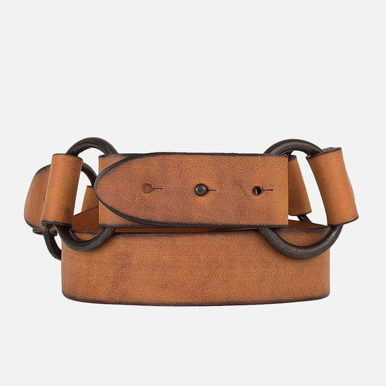 Vintage Double Ring Leather Belt - Cognac (35504) - HERS