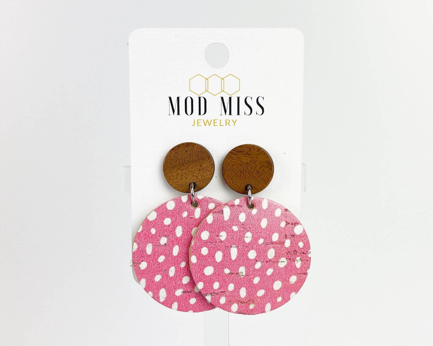 Load image into Gallery viewer, Round Cork+Leather Earring &amp;quot;Pink Specs&amp;quot; - HERS
