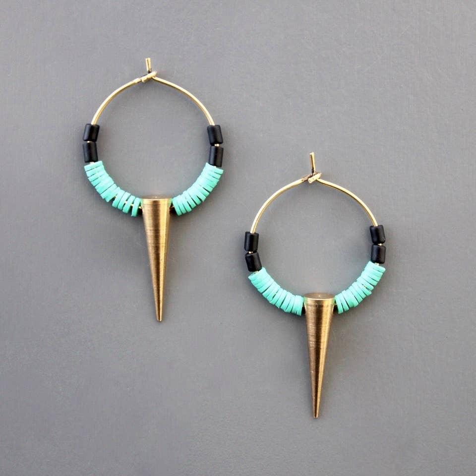 Brass Spike, Vulcanite & Glass Hoop Earrings (MDSE02) - HERS