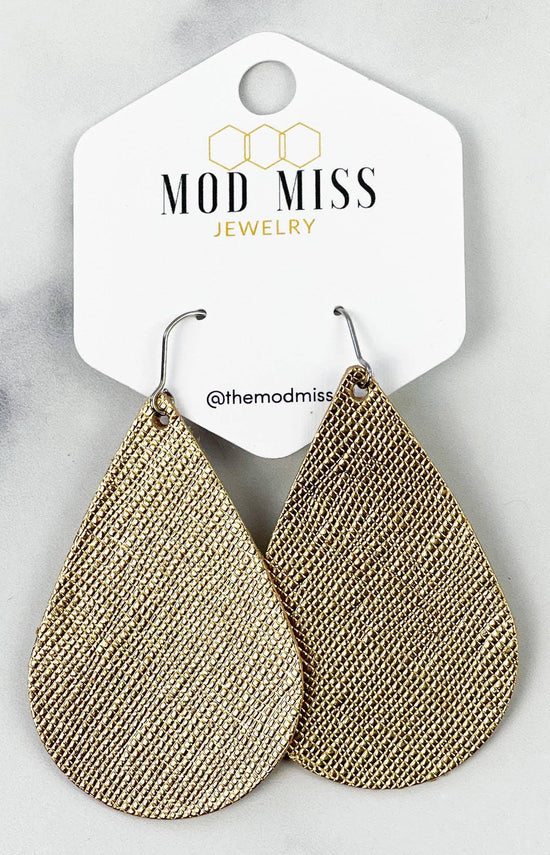 Load image into Gallery viewer, Leather Teardrop Earring &amp;quot;Saffiano Gold&amp;quot;
