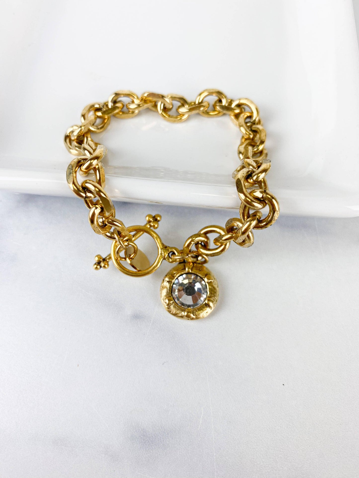 Chunky Chain w/ Georgian Style Crystal Pendant Bracelet - HERS
