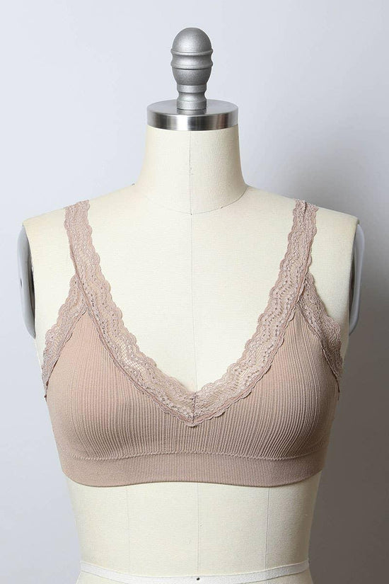 Load image into Gallery viewer, Lace Trim Padded Bralette - Mocha - HERS
